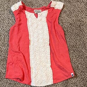 Lucky Brand Coral and Cream Lace Kids Top